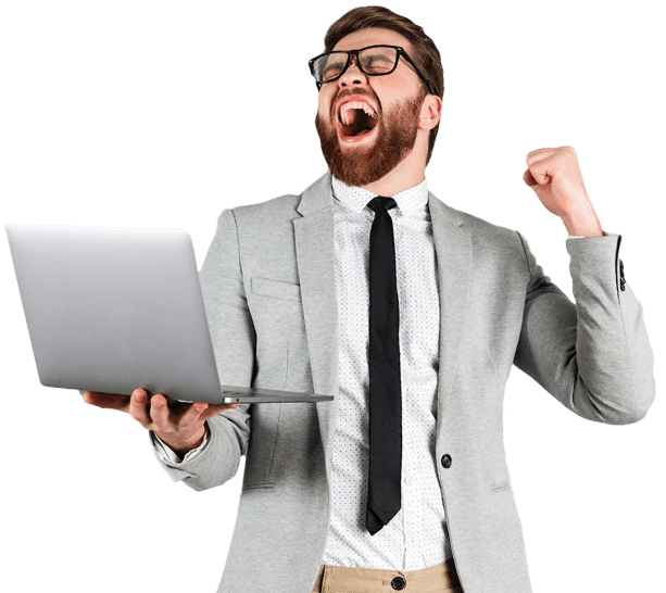 Excited Man Using Laptop